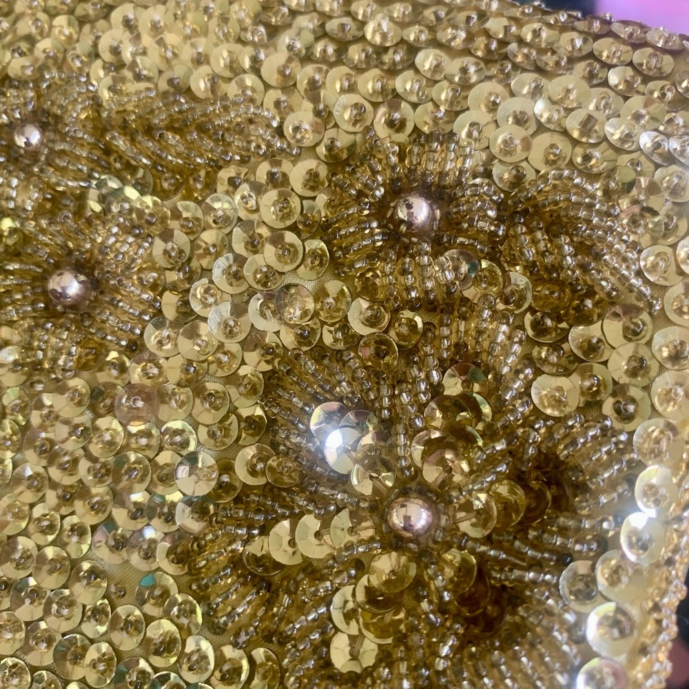 Vintage Gold Satin Sequin & Beaded Folded Clutch Bag - Picture 14 of 15